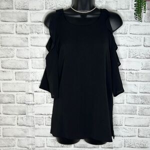 Umgee Black Open Shoulder Boho Hippie Top Shirt Size Small